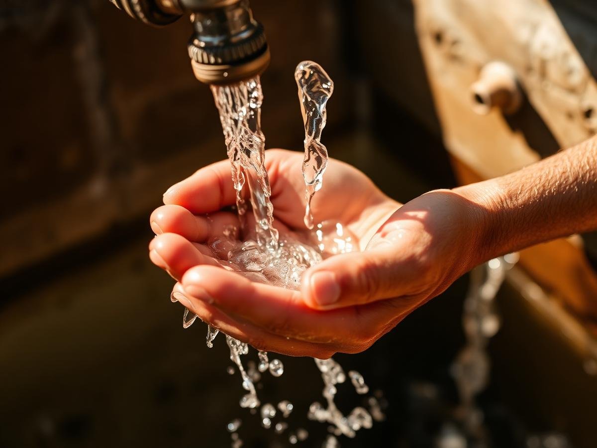 Fresh water flowing into cupped hands